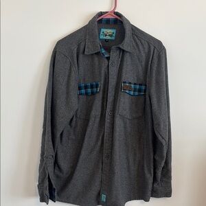 Two Roads Brewing Company Men's Gray Flannel Shirt with Blue Plaid Accents